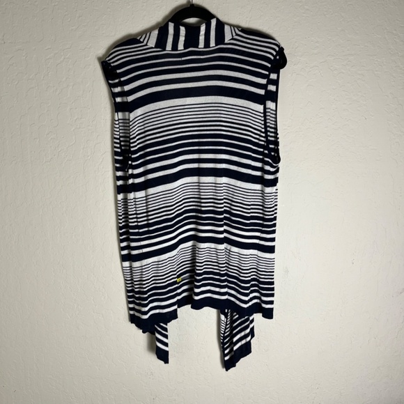 New York & Company woman's open cardigan vest, black and white stripped, size XL - Picture 2 of 4